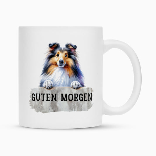 Tasse "Sheltie - Guten Morgen" Weiß – hunde-shirt.de