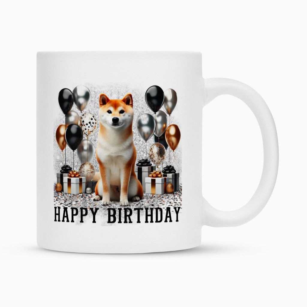 Tasse "Shiba Inu - Happy Birthday" Weiß – hunde-shirt.de