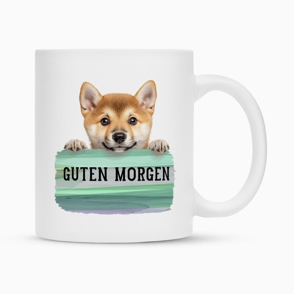 Tasse "Shiba Inu - Guten Morgen" Weiß – hunde-shirt.de