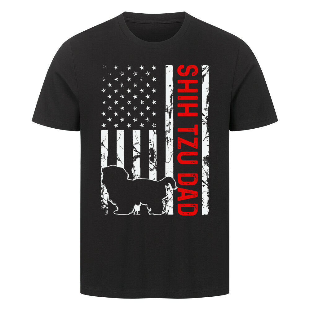 Premium T-Shirt "Shih Tzu - Flag Dad" Schwarz – hunde-shirt.de