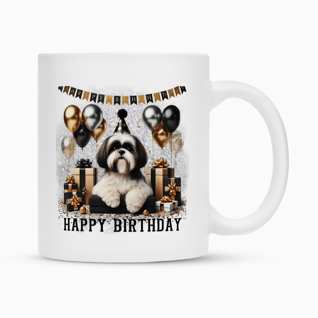 Tasse "Shih Tzu - Happy Birthday II" Weiß – hunde-shirt.de