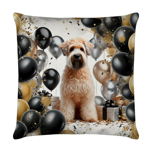 Kissen "Soft Coated Wheaten - Geburtstag" Weiß – hunde-shirt.de