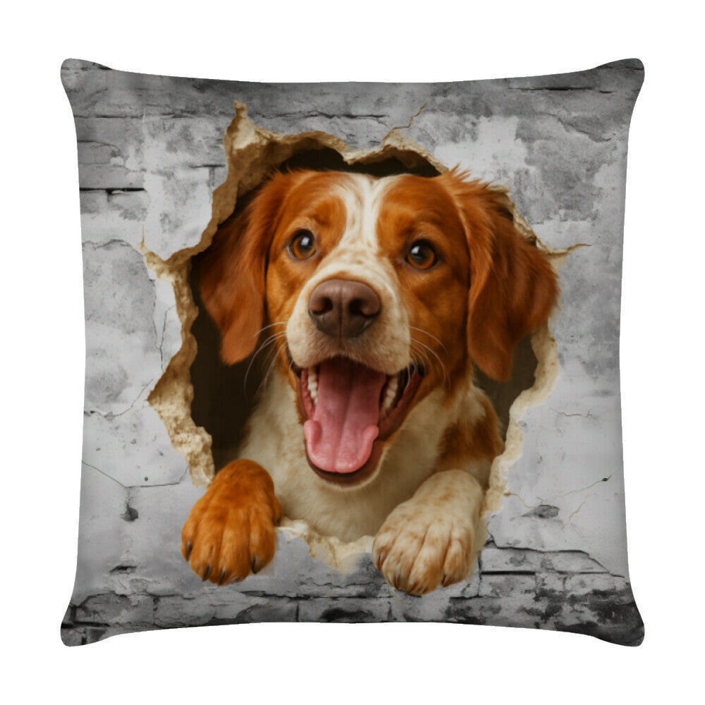 Kissen "Brittany Spaniel - Wall" Weiß – hunde-shirt.de