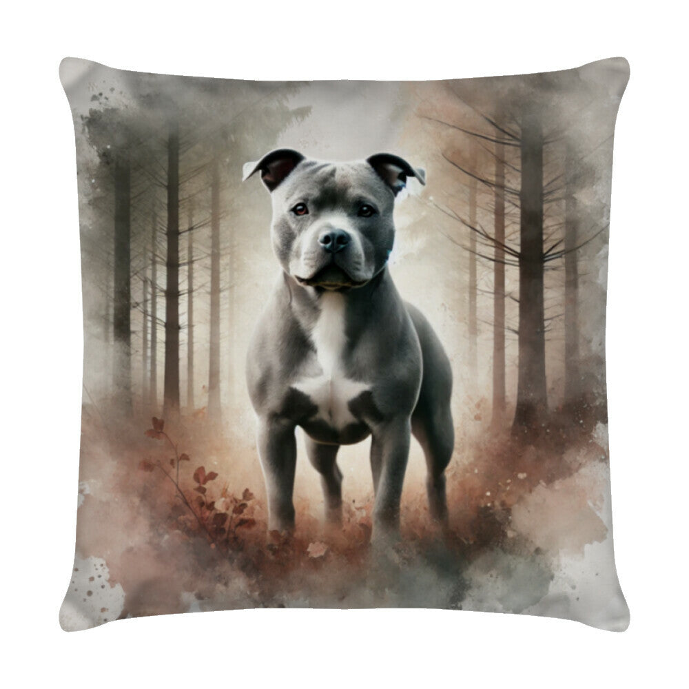 Kissen "Staffordshire - Waldlauf" Weiß – hunde-shirt.de