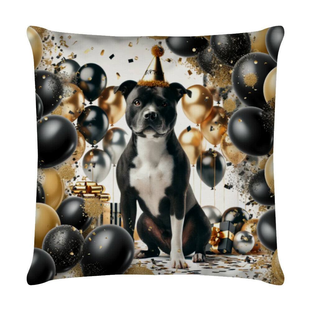 Kissen "Staffordshire - Geburtstag" Weiß – hunde-shirt.de