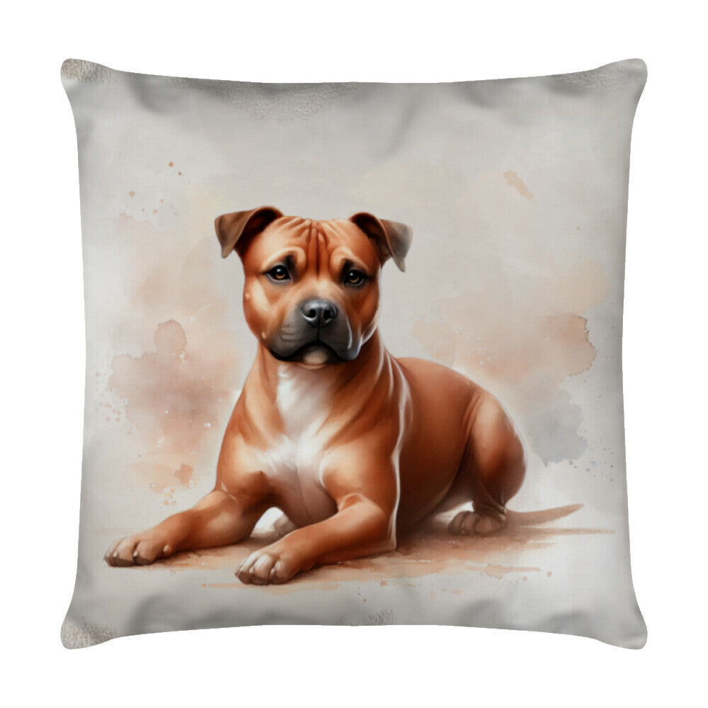 Kissen "Staffordshire braun - Relax" Weiß – hunde-shirt.de