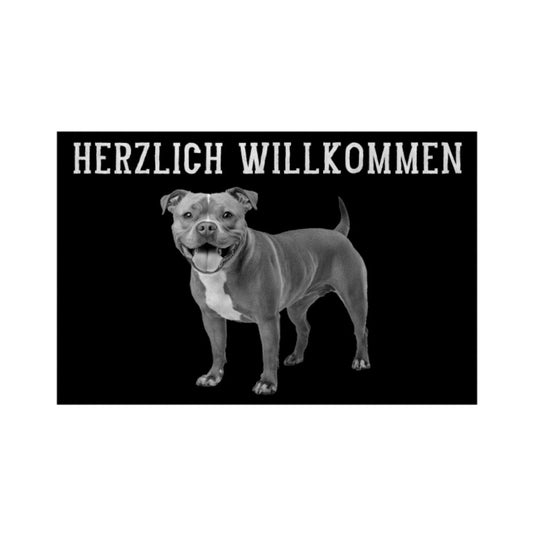 Fußmatte "Staffordshire hell - Herzlich Willkommen" Weiß – hunde-shirt.de