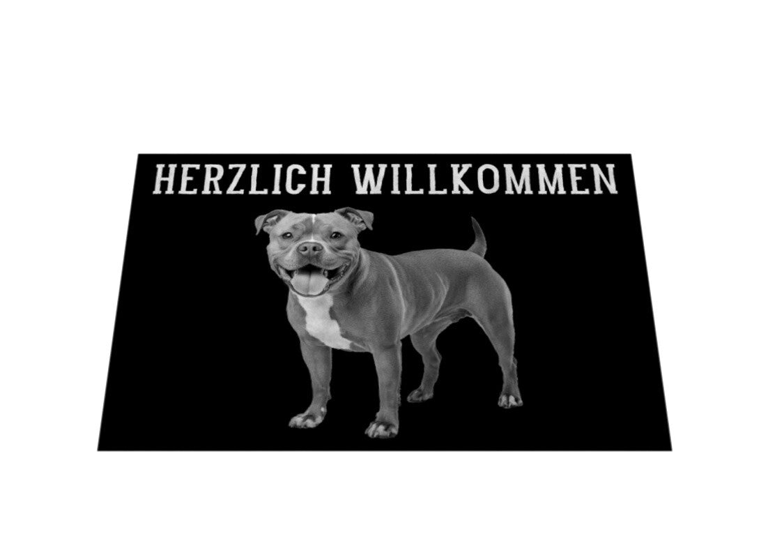 Fußmatte "Staffordshire hell - Herzlich Willkommen" – hunde-shirt.de