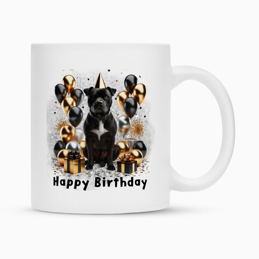 Tasse "Staffordshire - Happy Birthday" Weiß – hunde-shirt.de