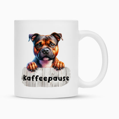 Tasse "Staffordshire - Kaffeepause" Weiß – hunde-shirt.de