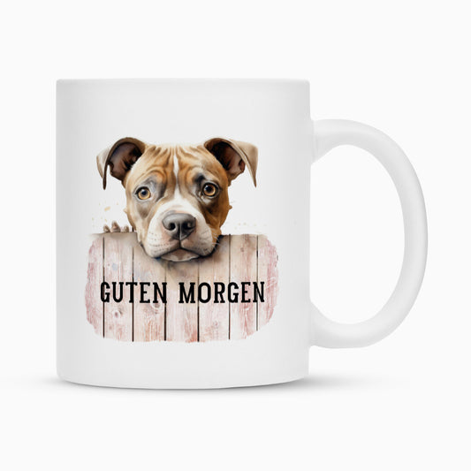Tasse "Staffordshire - Guten Morgen" Weiß – hunde-shirt.de