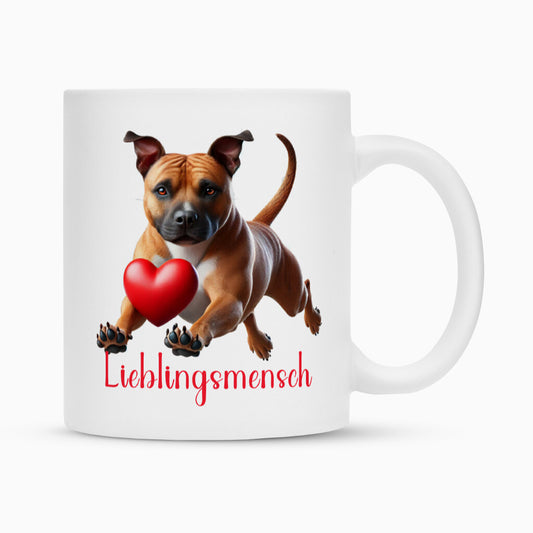 Tasse "Staffordshire - Lieblingsmensch II" Weiß – hunde-shirt.de