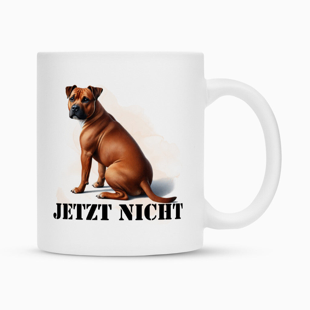 Tasse "Staffordshire hell - JETZT NICHT" Weiß – hunde-shirt.de