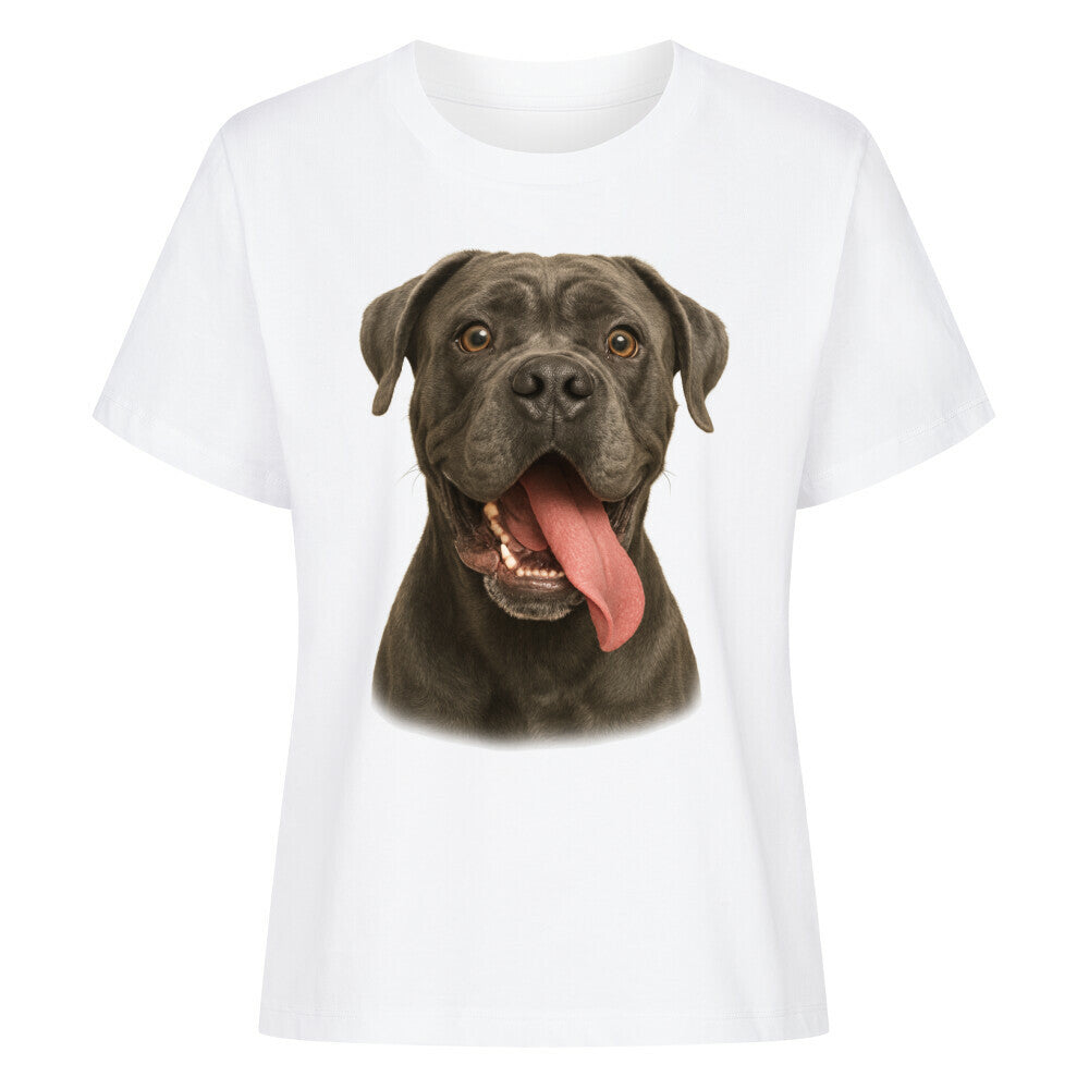 Premium Damen-Shirt "Cane Corso grau - Crazy" Weiß – hunde-shirt.de