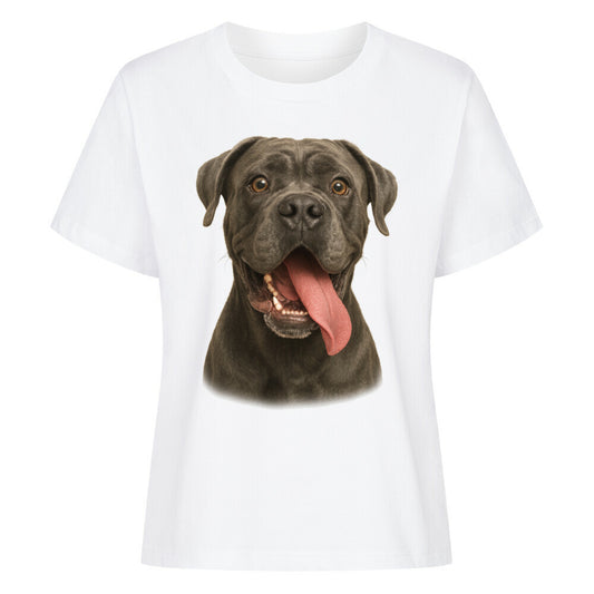 Premium Damen-Shirt "Cane Corso grau - Crazy" Weiß – hunde-shirt.de