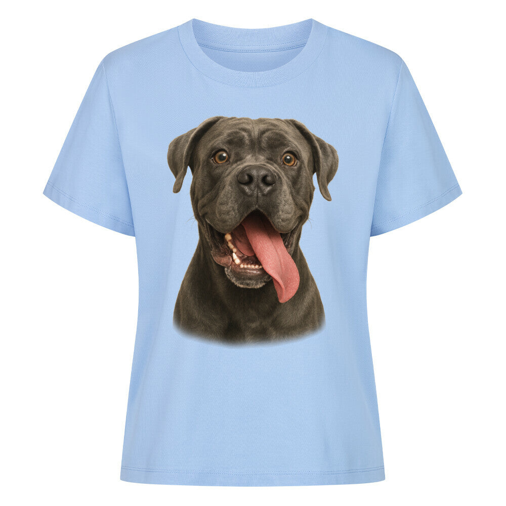 Premium Damen-Shirt "Cane Corso grau - Crazy" Sky Blue – hunde-shirt.de