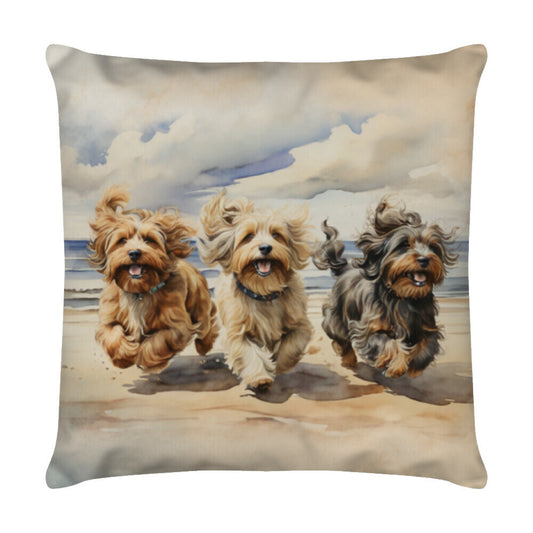 Kissen "Tibet Terrier - Strandtag" Weiß – hunde-shirt.de