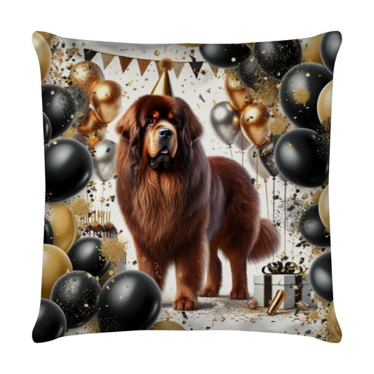 Kissen "Tibetmastiff braun - Geburtstag" Weiß – hunde-shirt.de