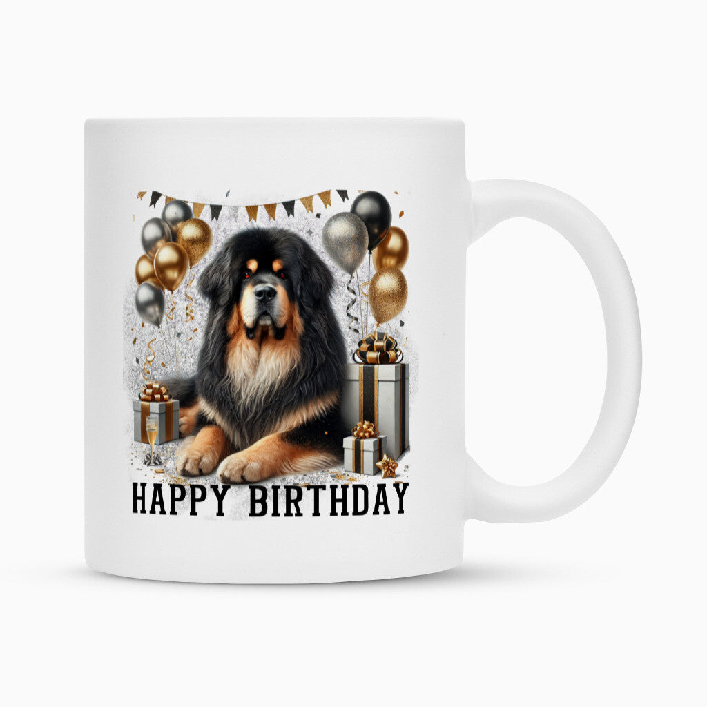 Tasse "Tibetmastiff - Happy Birthday" Weiß – hunde-shirt.de