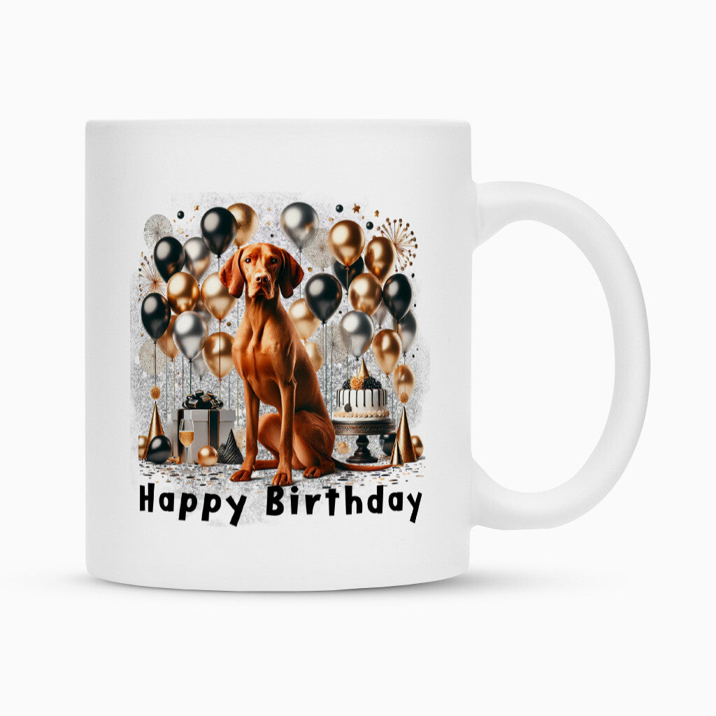 Tasse "Vizsla - Happy Birthday" Weiß – hunde-shirt.de