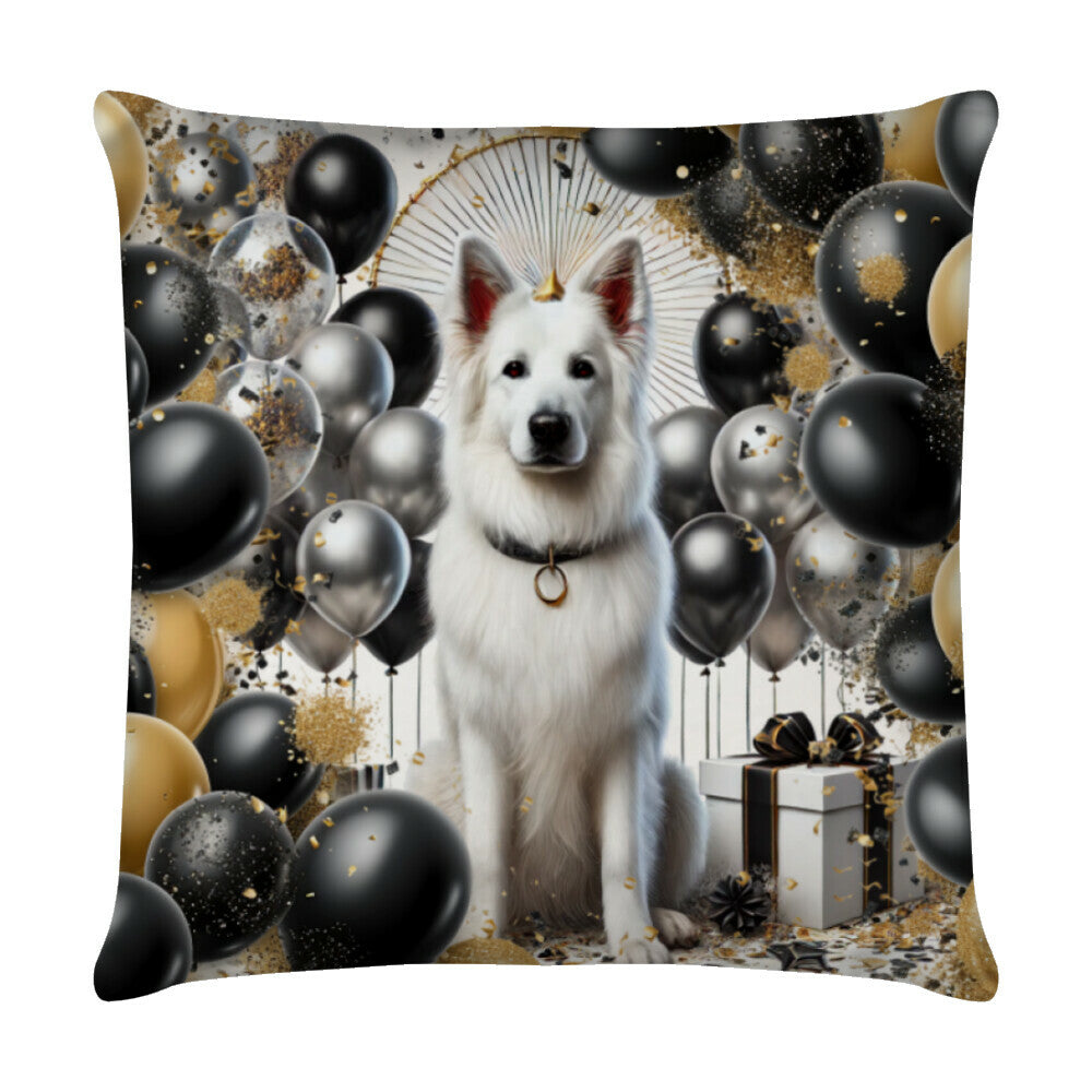 Kissen "Schweizer Schäferhund - Geburtstag" Weiß – hunde-shirt.de