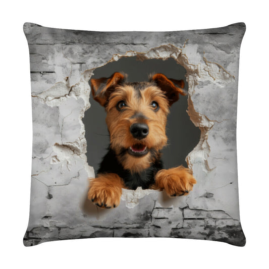 Kissen "Welsh Terrier - Wall" Weiß – hunde-shirt.de