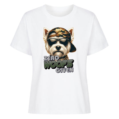 Premium Damen-Shirt "Westie - ZERO WOOFS" Weiß – hunde-shirt.de