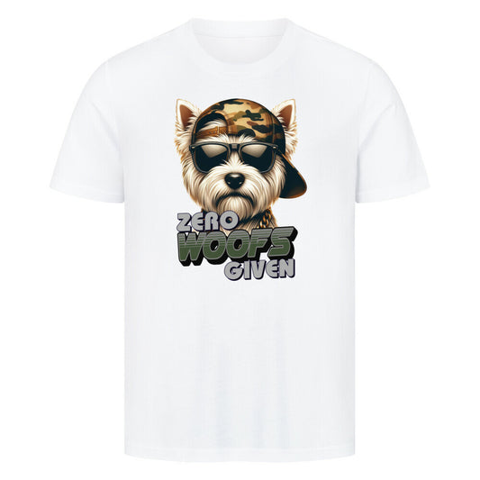 Premium T-Shirt "Westie - ZERO WOOFS" Weiß – hunde-shirt.de