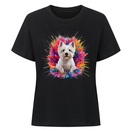 Premium Damen-Shirt "Westie - Splash!" Schwarz – hunde-shirt.de