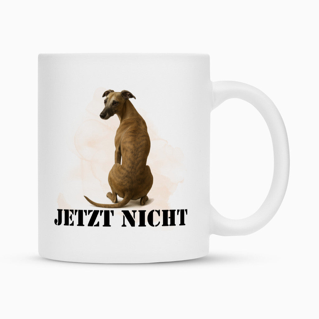 Tasse "Whippet braun - JETZT NICHT" Weiß – hunde-shirt.de