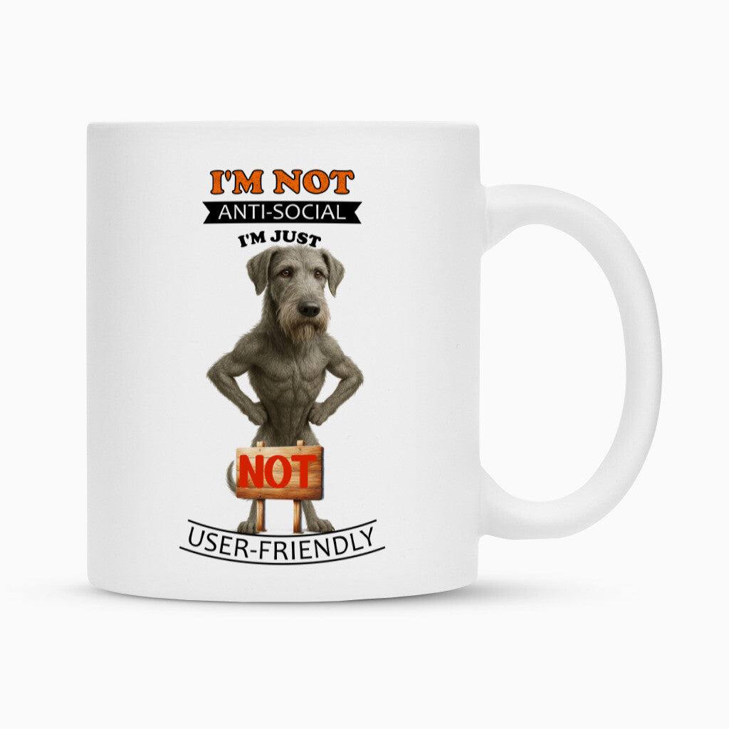 Tasse "Irischer Wolfshund - Anti-Social" Weiß – hunde-shirt.de