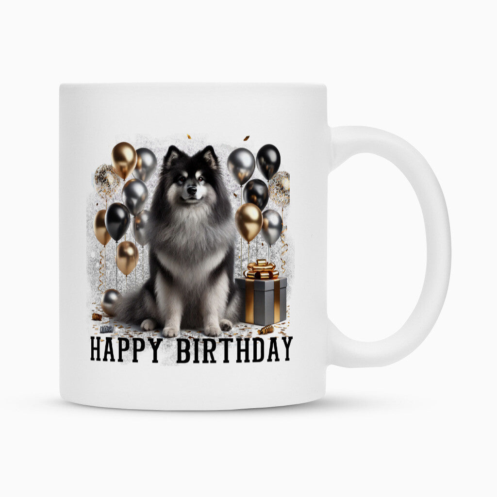Tasse "Wolfsspitz - Happy Birthday" Weiß – hunde-shirt.de
