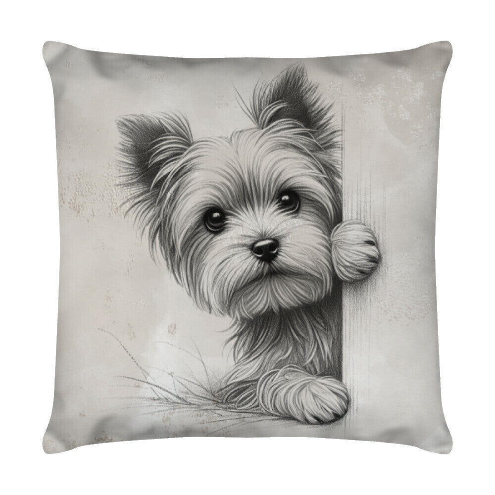 Kissen "Yorkshire Terrier - Neugierig" Weiß – hunde-shirt.de