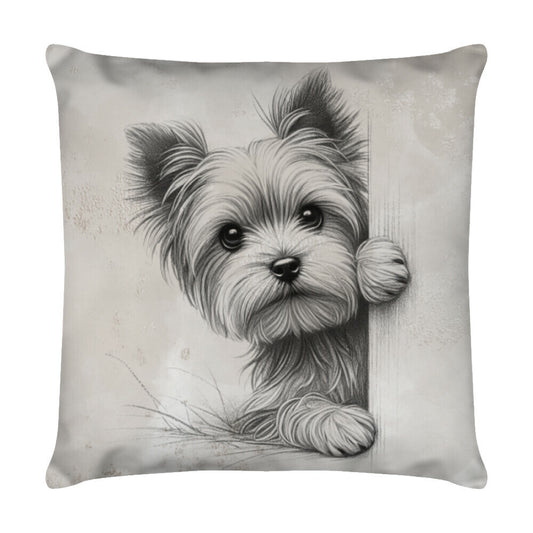 Kissen "Yorkshire Terrier - Neugierig" Weiß – hunde-shirt.de