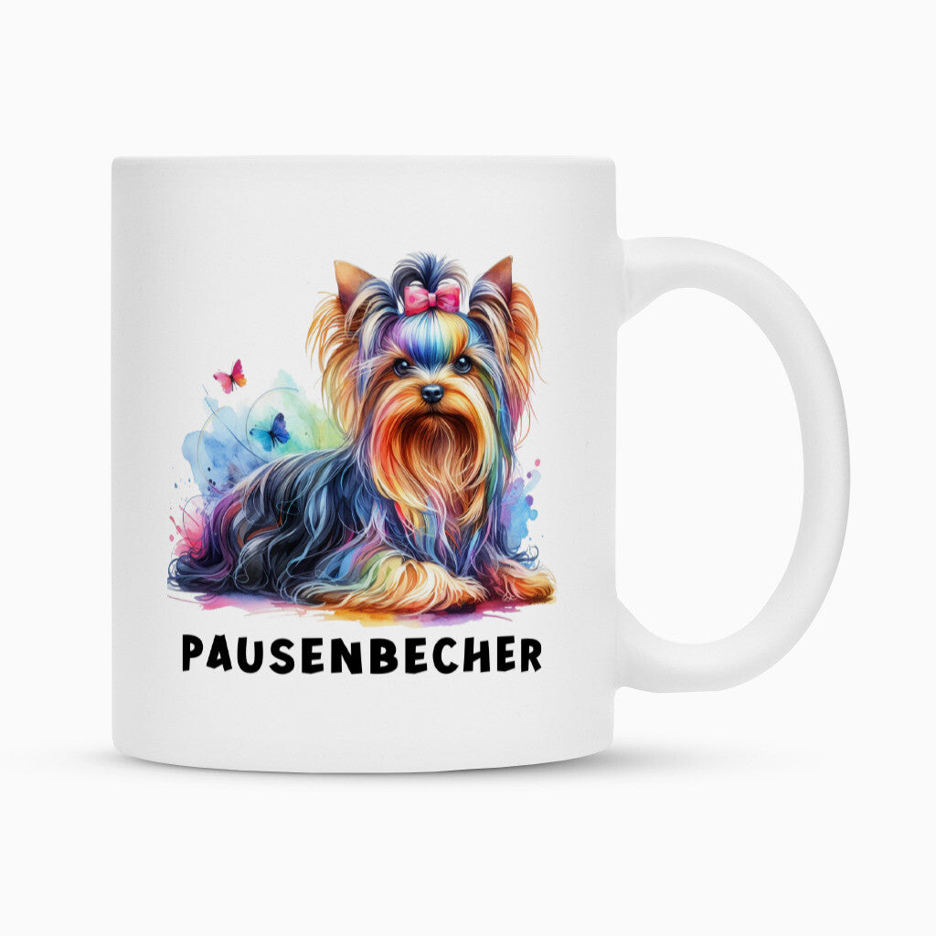 Tasse "Yorkshire Terrier - Pausenbecher" Weiß – hunde-shirt.de