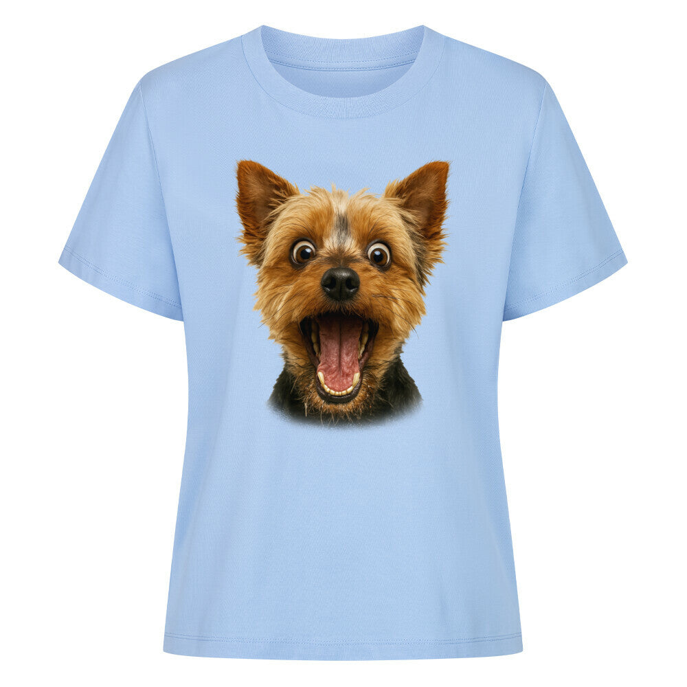Premium Damen-Shirt "Yorkie - FUN" Sky Blue – hunde-shirt.de