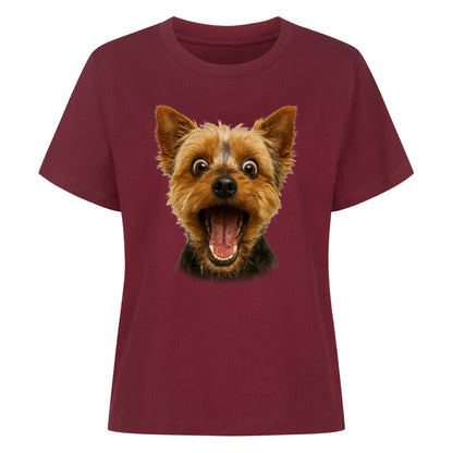 Premium Damen-Shirt "Yorkie - FUN" Burgunder – hunde-shirt.de