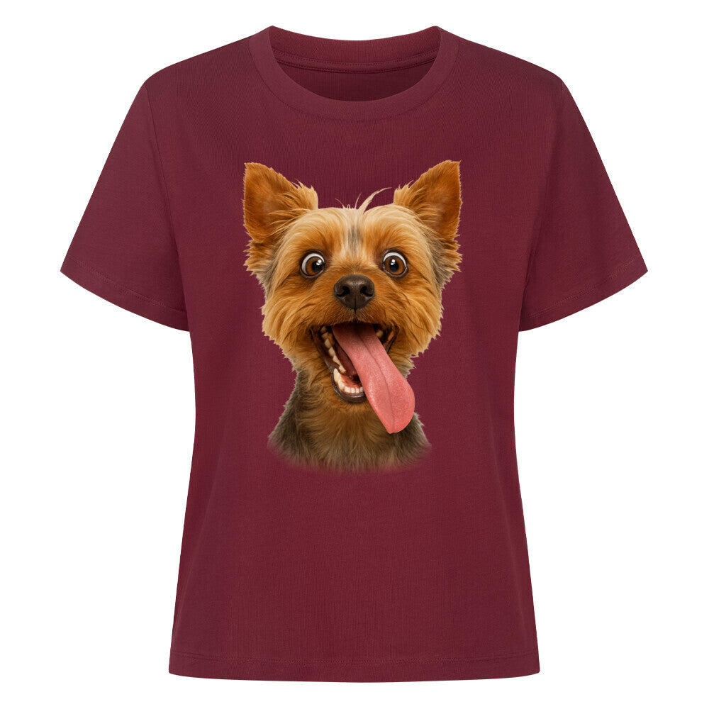 Premium Damen-Shirt "Yorkie - CRAZY" Burgunder – hunde-shirt.de