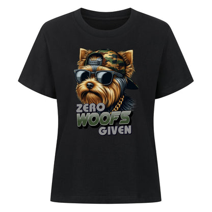 Premium Damen-Shirt "Yorkie - ZERO WOOFS" Schwarz – hunde-shirt.de