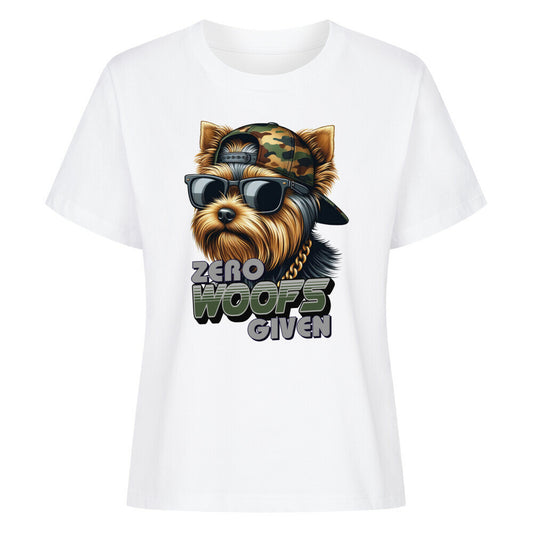 Premium Damen-Shirt "Yorkie - ZERO WOOFS" Weiß – hunde-shirt.de