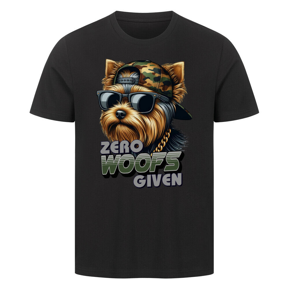 Premium T-Shirt "Yorkie - ZERO WOOFS" Schwarz – hunde-shirt.de