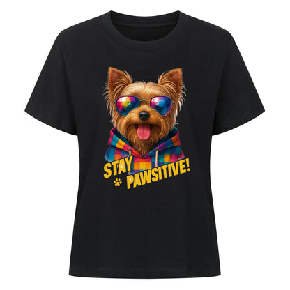 Premium Damen-Shirt "Yorkie - PAWSITIVE" Schwarz – hunde-shirt.de