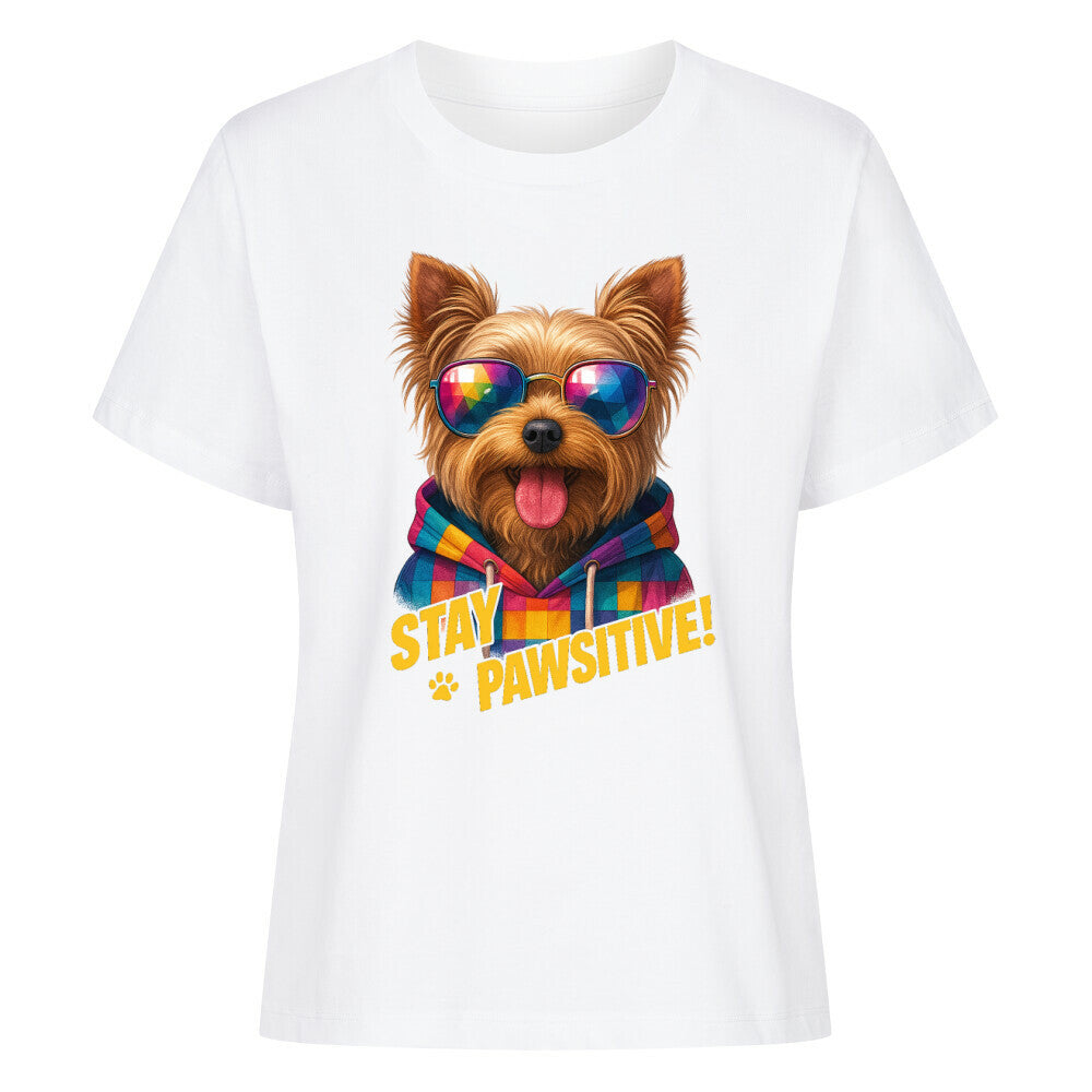 Premium Damen-Shirt "Yorkie - PAWSITIVE" Weiß – hunde-shirt.de