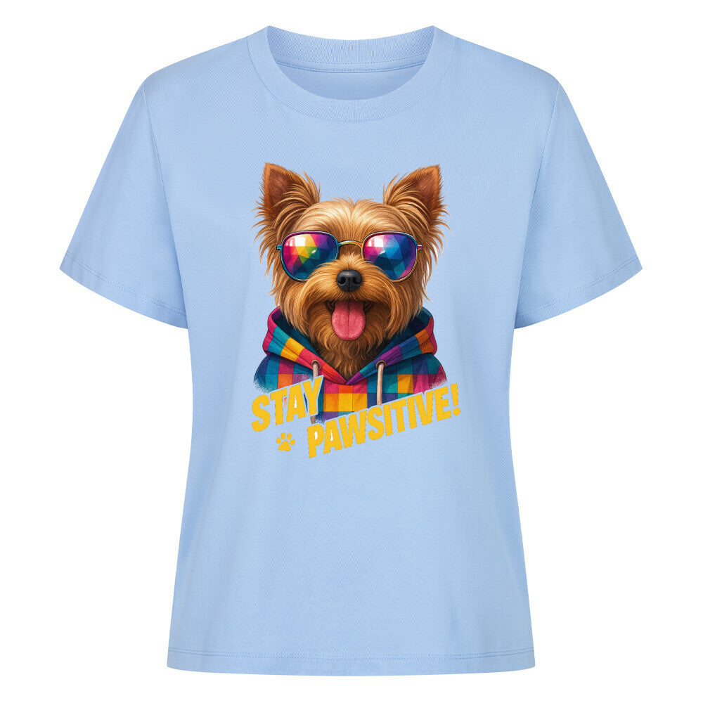 Premium Damen-Shirt "Yorkie - PAWSITIVE" Sky Blue – hunde-shirt.de