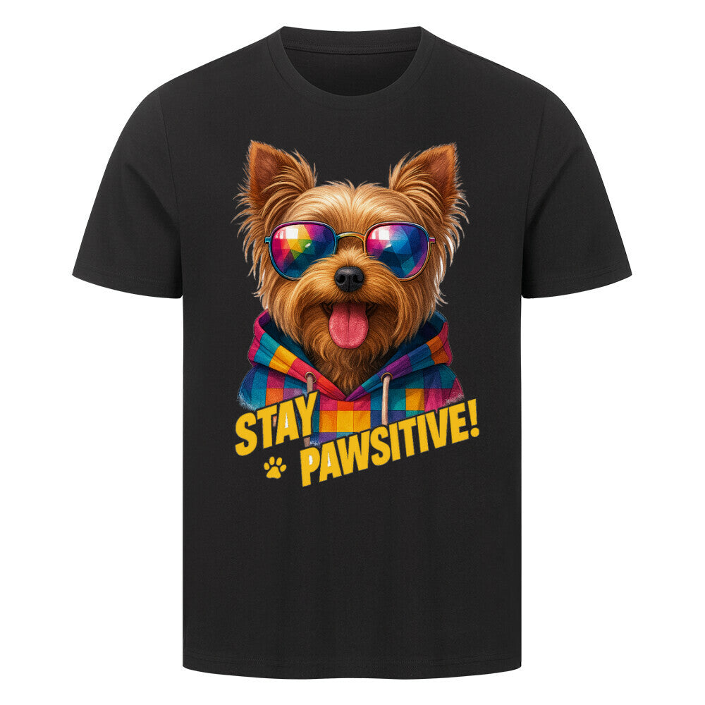 Premium T-Shirt "Yorkie - PAWSITIVE" Schwarz – hunde-shirt.de