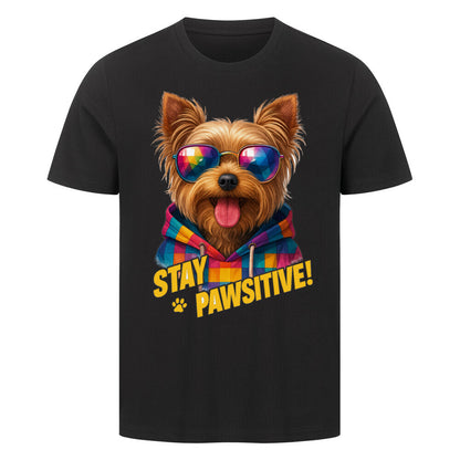 Premium T-Shirt "Yorkie - PAWSITIVE" Schwarz – hunde-shirt.de