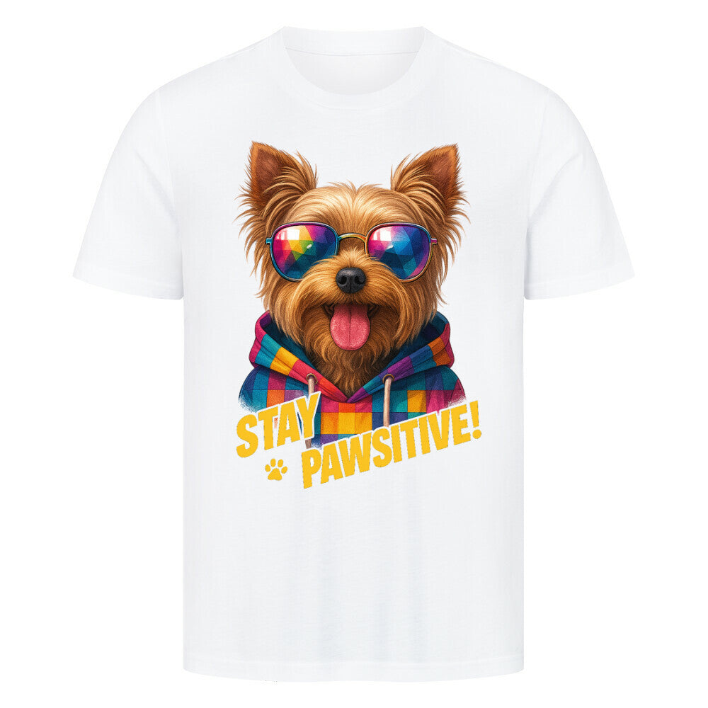 Premium T-Shirt "Yorkie - PAWSITIVE" Weiß – hunde-shirt.de