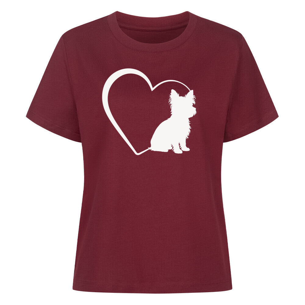 Premium Damen-Shirt "Yorkie - Mein Herz" Burgunder – hunde-shirt.de