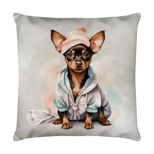 Kissen "Zwergpinscher - Gute Nacht!" Weiß – hunde-shirt.de