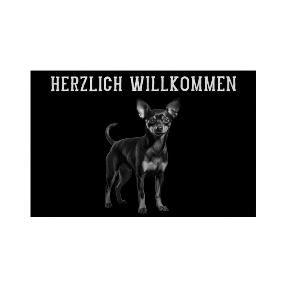 Fußmatte "Zwergpinscher - HERZLICH WILLKOMMEN" Weiß – hunde-shirt.de